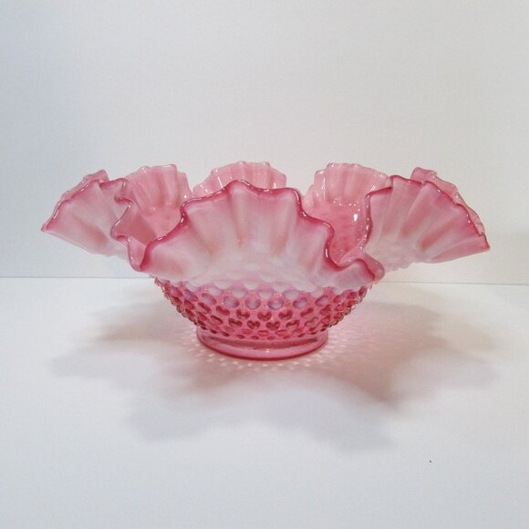 vintage pink opalescent Fenton hobnail crimped edge bowl candy dish table decor - Picture 4 of 8